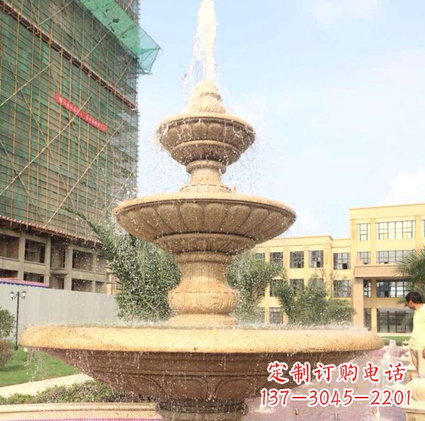 安阳晚霞红大型多层喷泉石雕