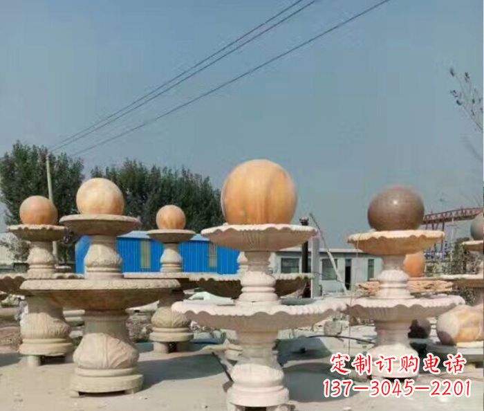 安阳晚霞红多层风水球喷泉石雕