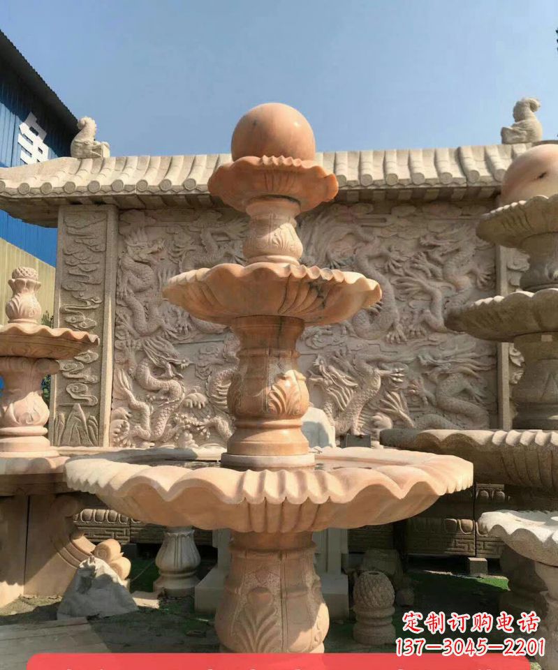 安阳晚霞红风水球石雕喷泉 