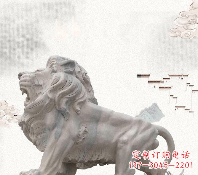 安阳晚霞红公园动物仿真狮子石雕