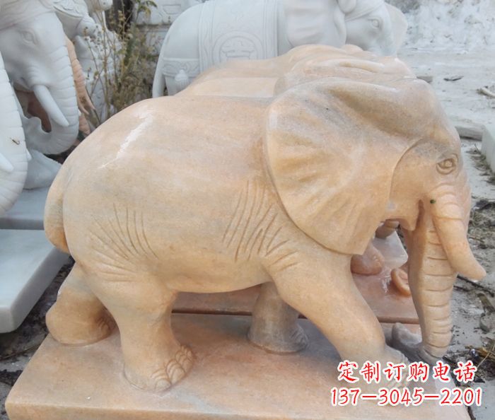 安阳晚霞红吉祥如意大象石雕 (3)