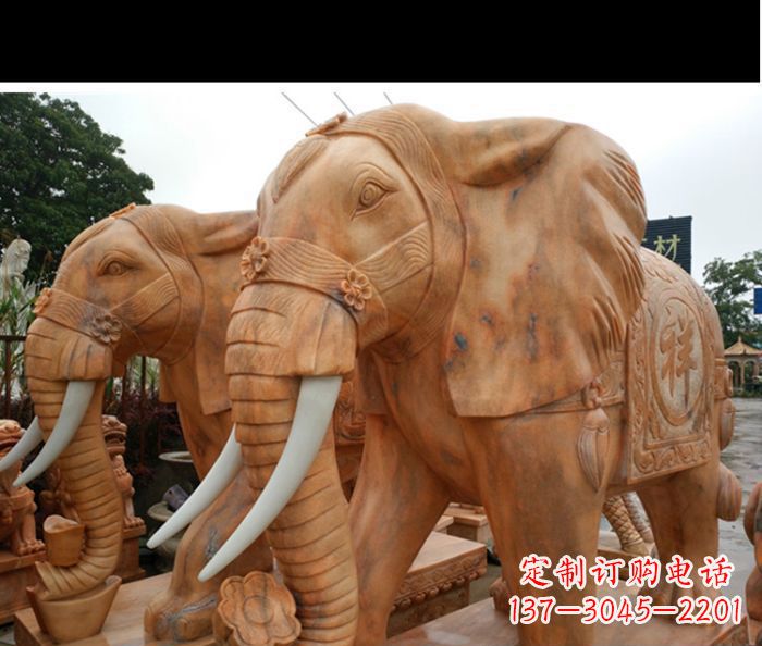 安阳晚霞红吉祥如意门口镇宅招财大象石雕 (3)