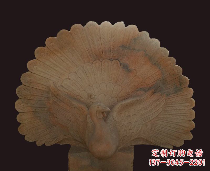 安阳晚霞红开屏孔雀石雕