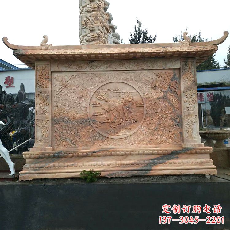 安阳晚霞红麒麟影壁墙石雕