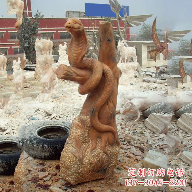 安阳晚霞红蛇石雕-12生肖动物雕塑