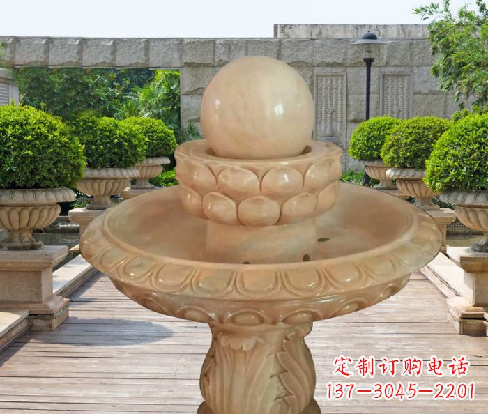 安阳晚霞红双层风水球公园喷泉石雕 (2)