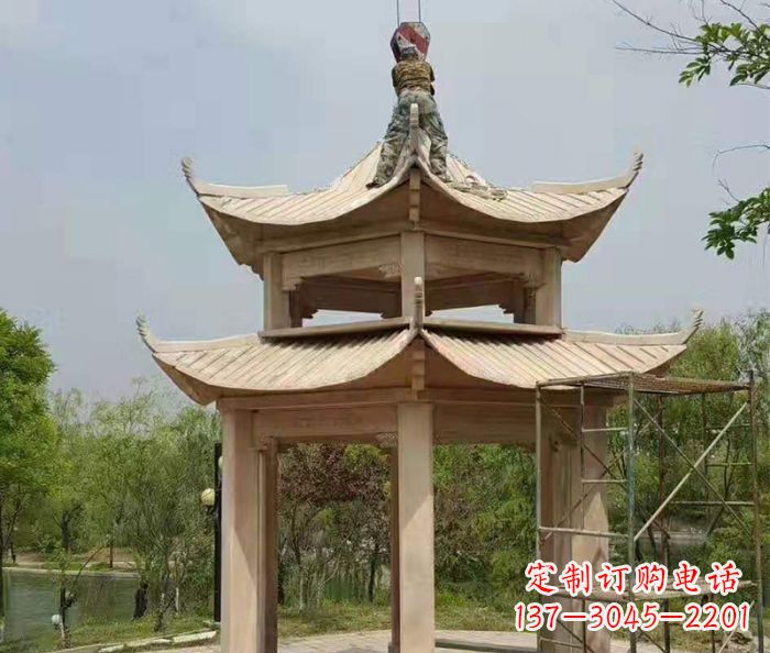 安阳晚霞红双层凉亭石雕 (2)