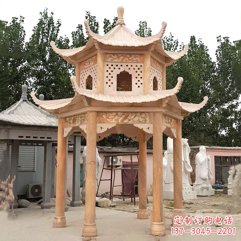 安阳晚霞红双层石凉亭