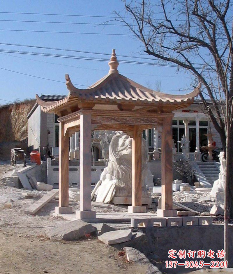 安阳晚霞红四角凉亭景观石雕