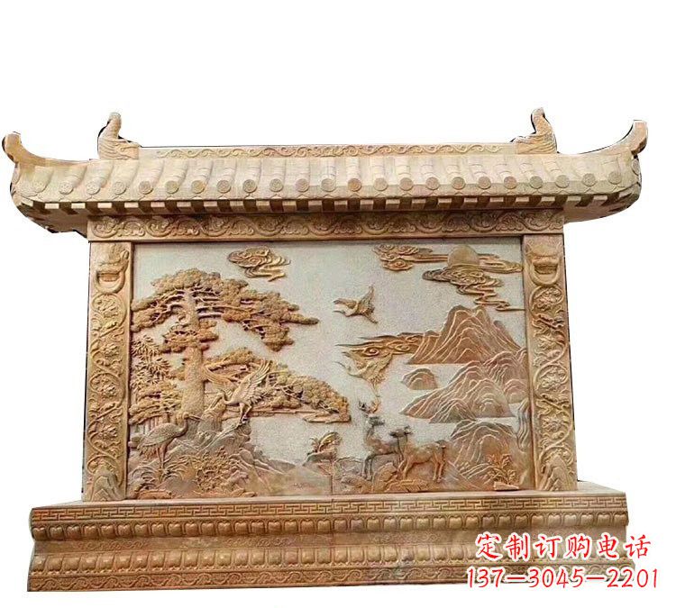 安阳晚霞红松鹤延年浮雕影壁