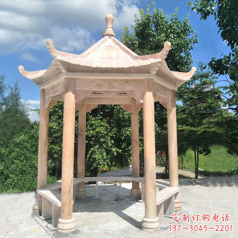 安阳晚霞红庭院石凉亭