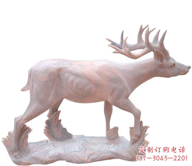 安阳晚霞红小鹿石雕