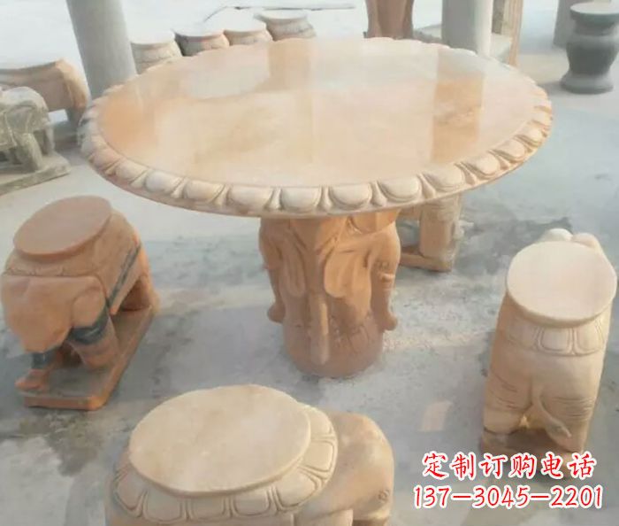 安阳晚霞红小象桌凳别墅石雕 (2)