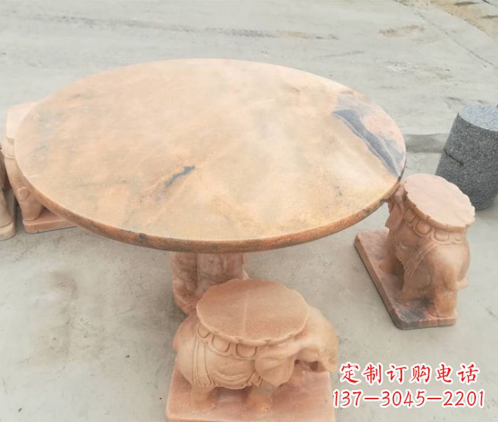 安阳晚霞红小象桌凳别墅石雕 (4)
