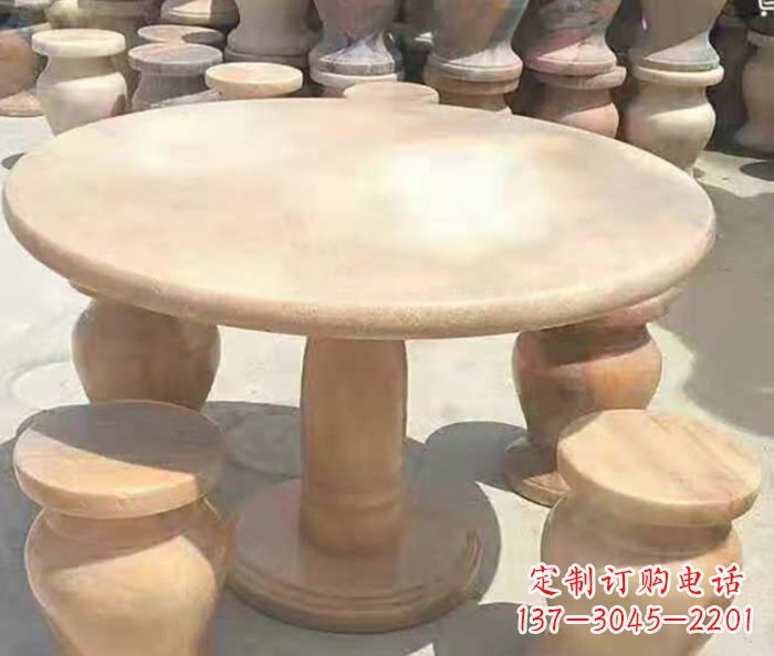 安阳晚霞红圆形石桌凳 (2)