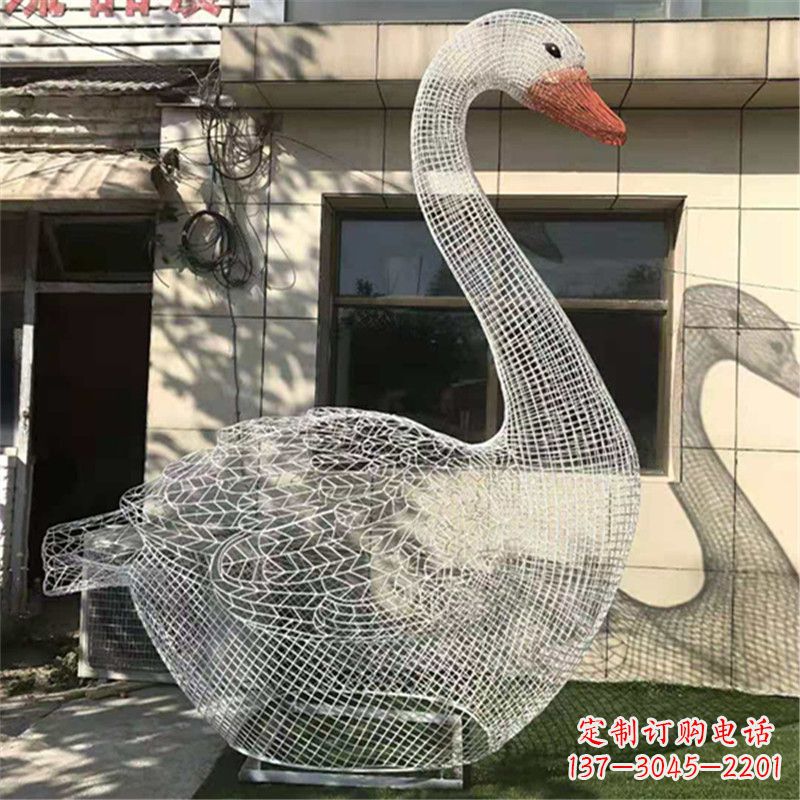 安阳卧姿天鹅不锈钢草坪网格动物摆件