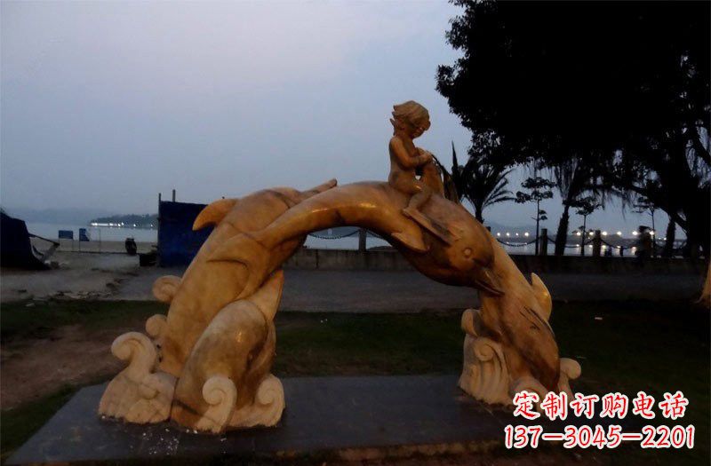 安阳西方儿童骑海豚石雕