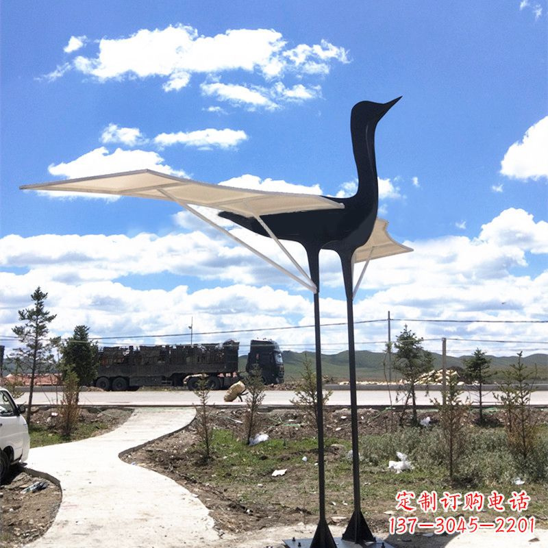 安阳仙鹤不锈钢遮阳亭景观雕塑