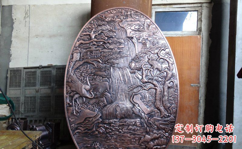 安阳仙鹤松林瀑布古代园林景观铜浮雕