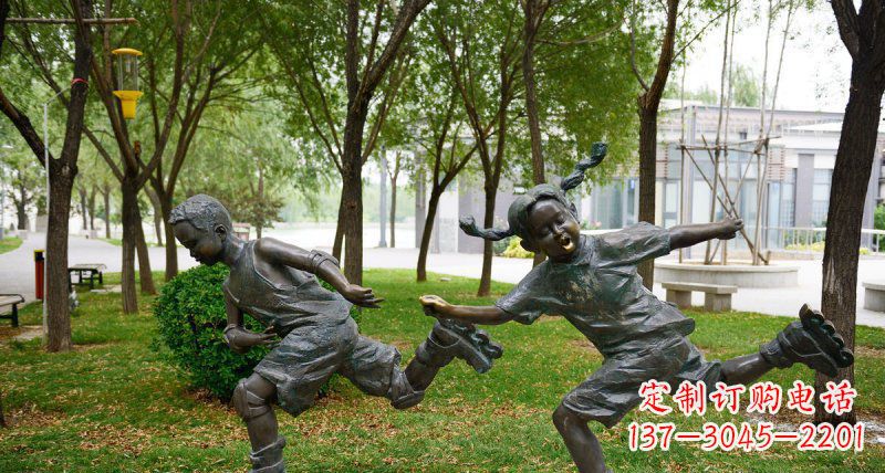 安阳小孩人物玩轮滑铜雕