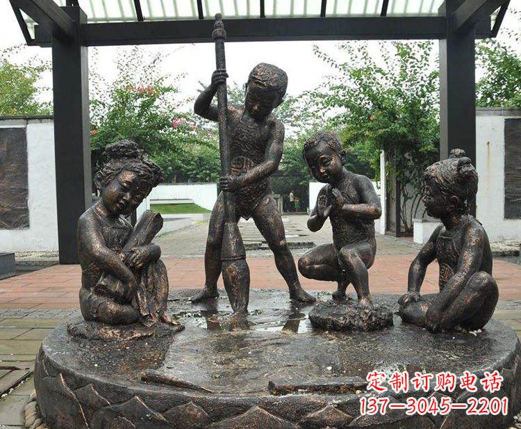 安阳小孩写大字铜雕小品