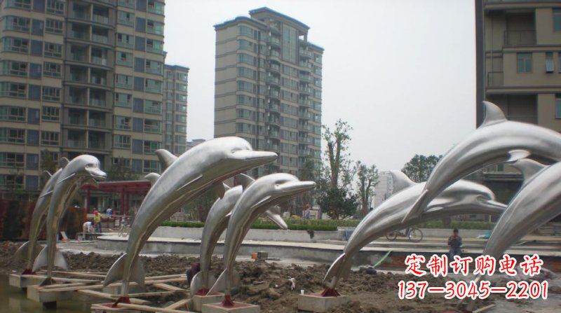 安阳小区不锈钢跳跃海豚雕塑