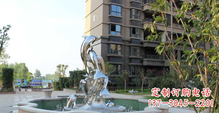 安阳小区不锈钢跳跃海豚景观雕塑