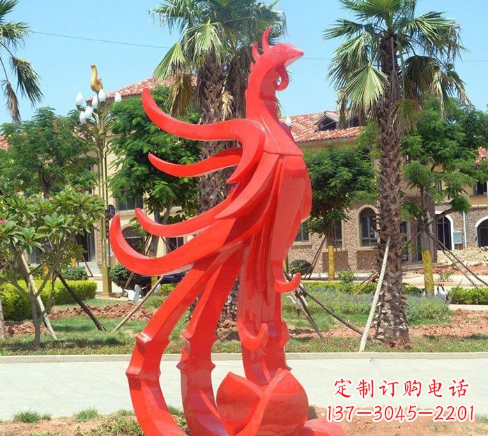 安阳小区抽象不锈钢凤凰雕塑