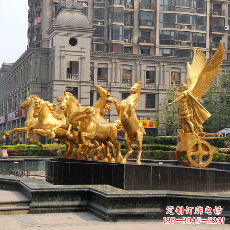 安阳小区大门阿波罗战车鎏金景观铜雕