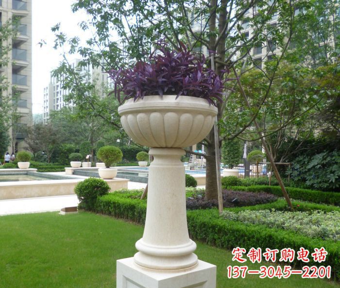 安阳小区景观汉白玉花盆石雕 (2)