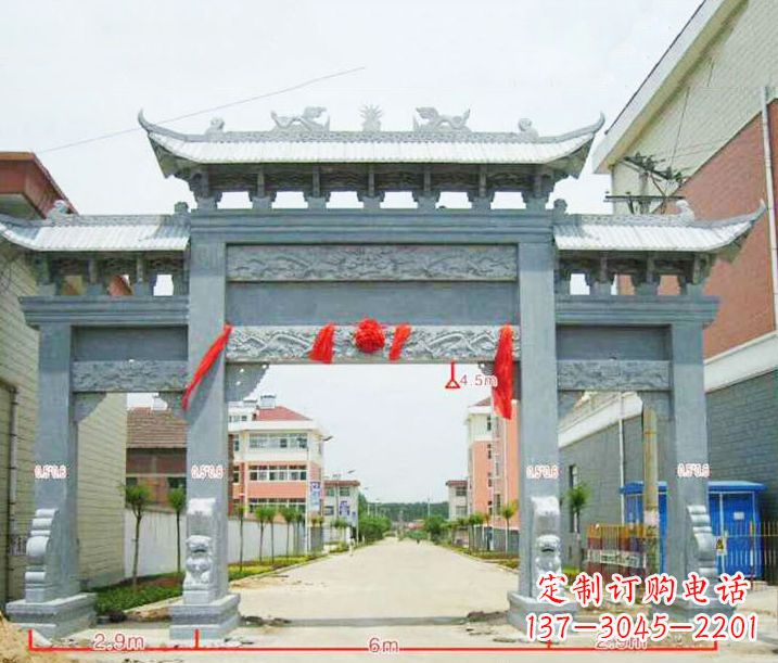安阳小区三门牌坊石雕