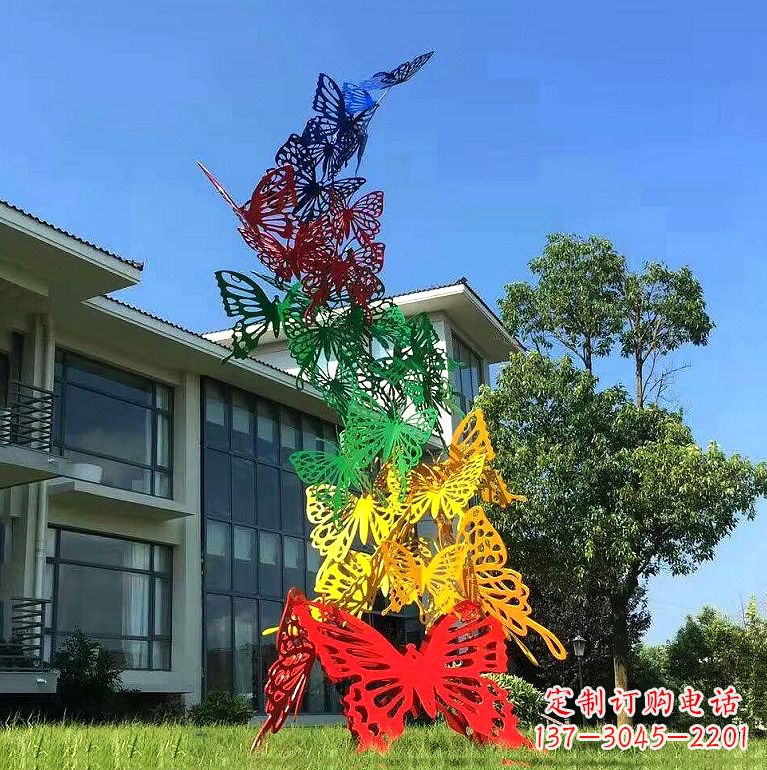 安阳小区园林不锈钢彩色蝴蝶景观雕塑