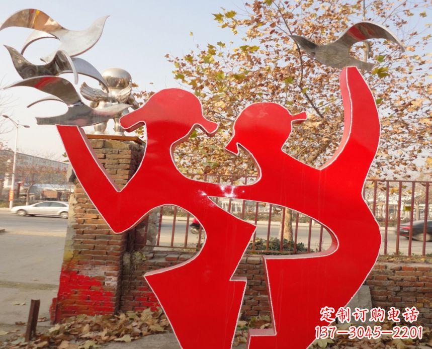 安阳校园不锈钢剪影人物和和平鸽雕塑