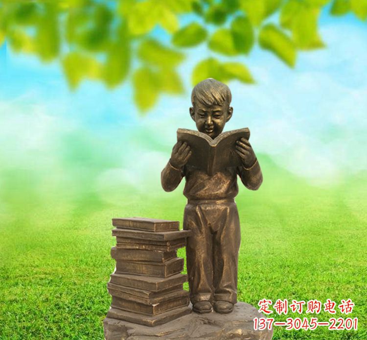 安阳校园读书的小男孩铜雕