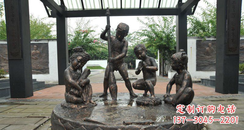 安阳写毛笔字的小孩小品铜雕