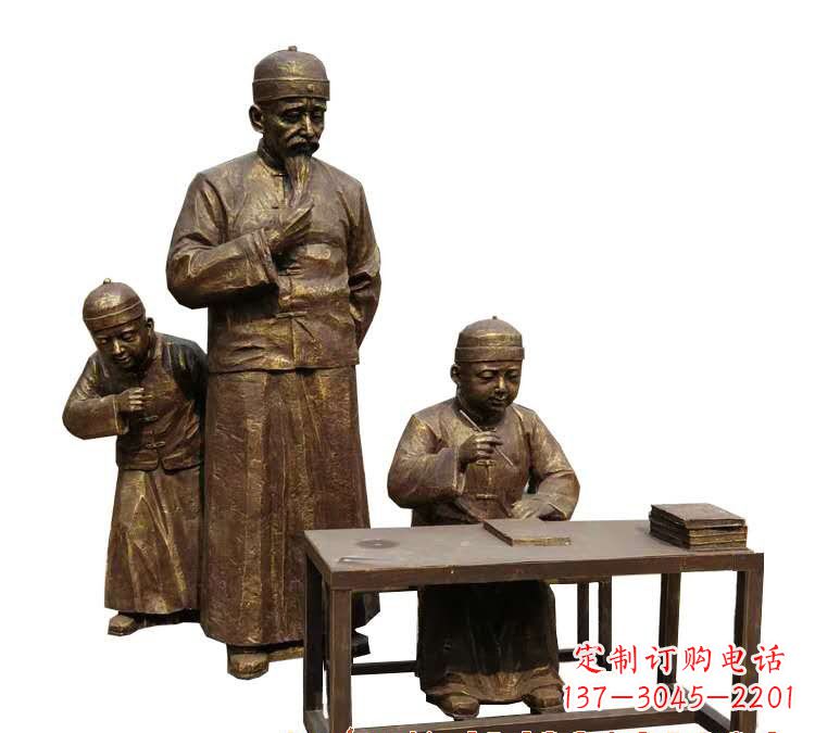安阳学生与老师人物铜雕