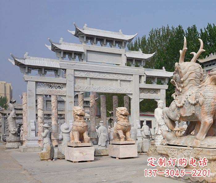 安阳园林仿古三门牌坊石雕