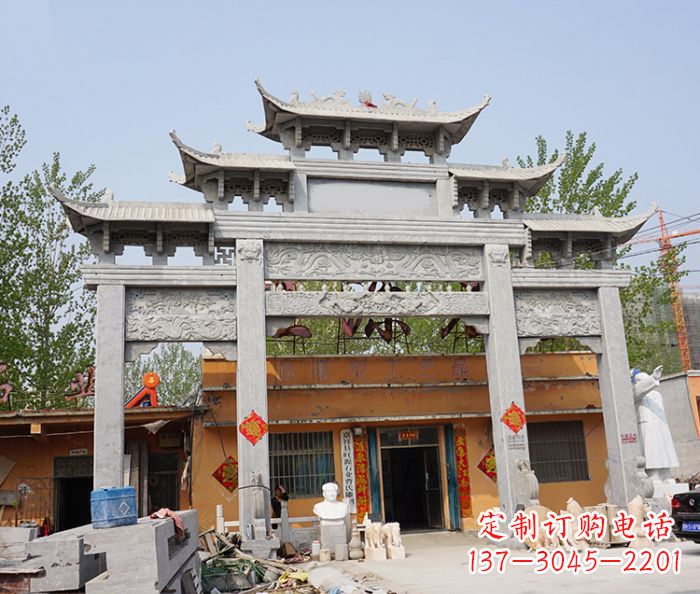 安阳园林仿古三门牌坊石雕 (5)