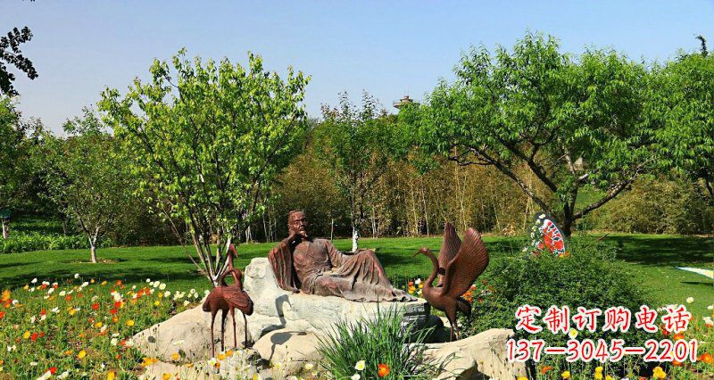 安阳园林古代人物仙鹤景观铜雕