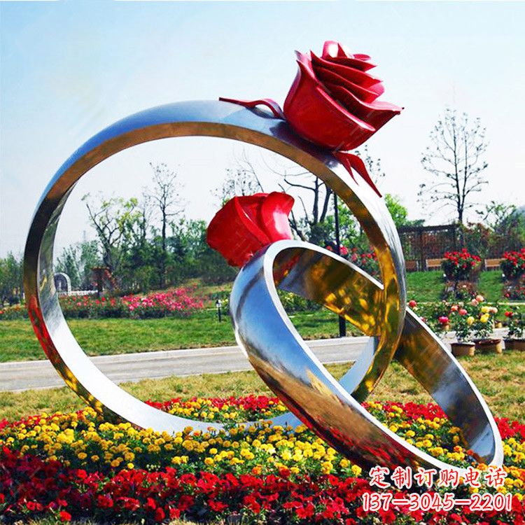 安阳园林花丛不锈钢玫瑰花戒指雕塑