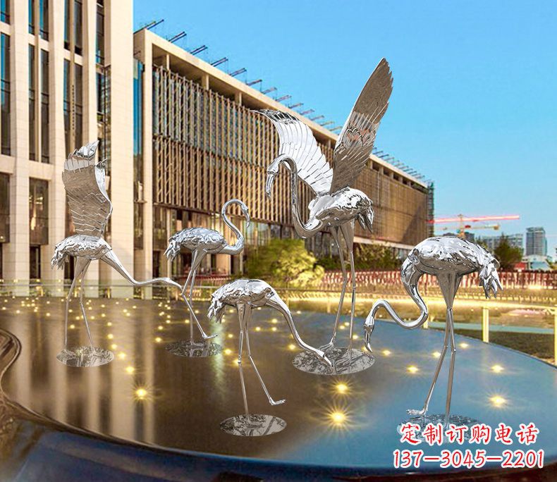 安阳园林火烈鸟不锈钢雕塑