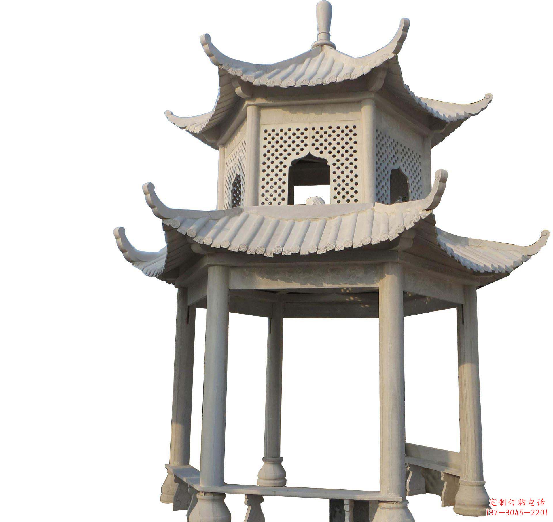 安阳园林景观大理石六角石雕双层凉亭