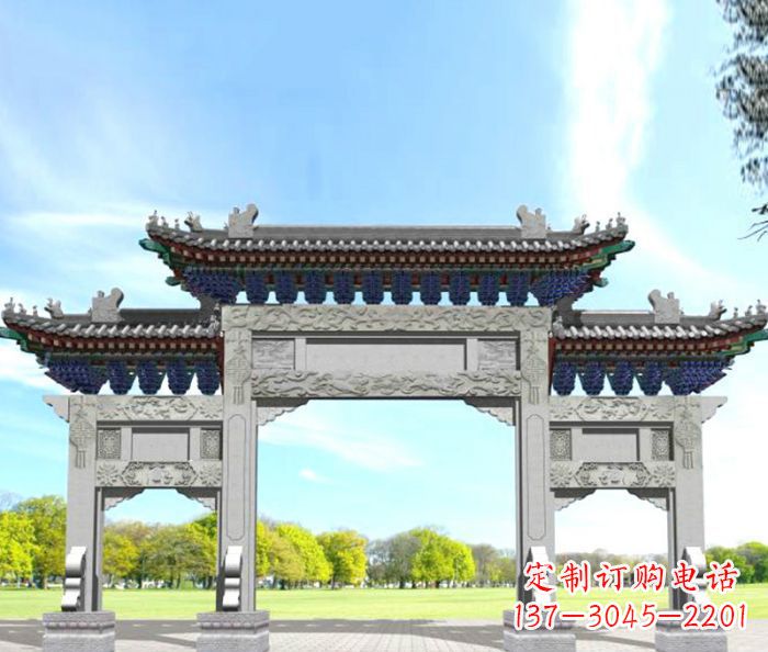 安阳园林景观仿古三门石牌坊