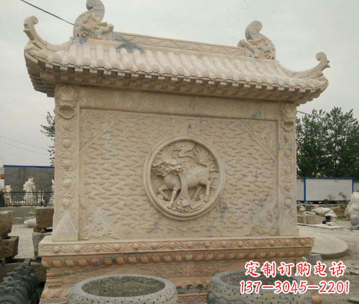 安阳园林景观晚霞红石雕影壁