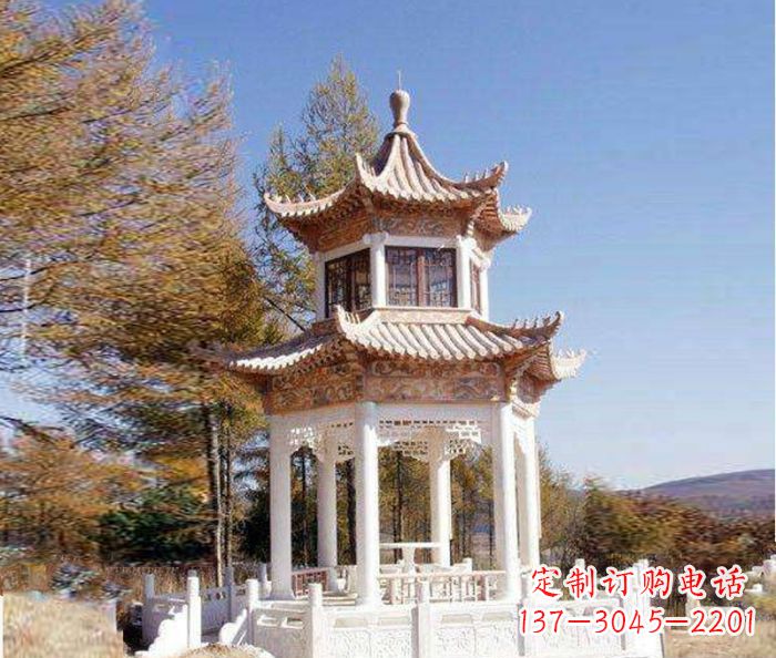 安阳园林景观晚霞红双层石雕凉亭 (3)