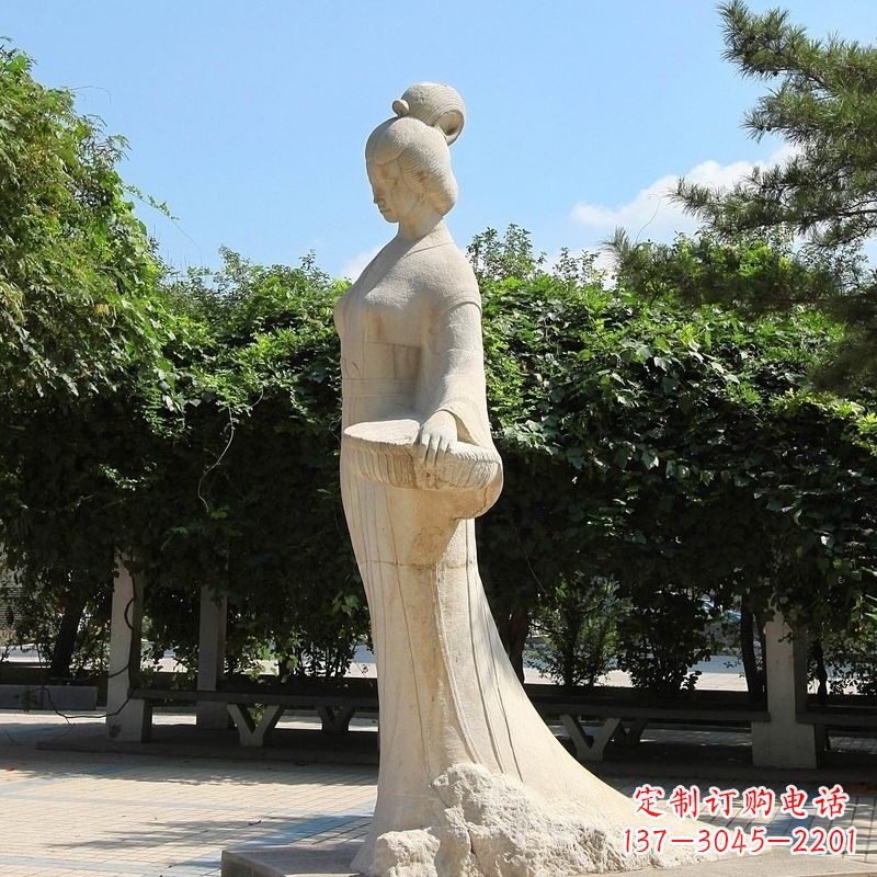 安阳园林历史人物著名美女秦罗敷砂岩石雕塑像