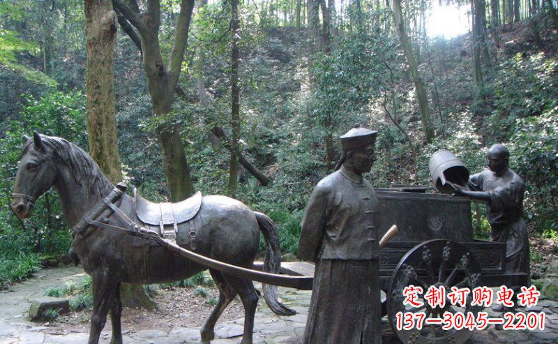 安阳园林清朝士兵和马车小品铜雕
