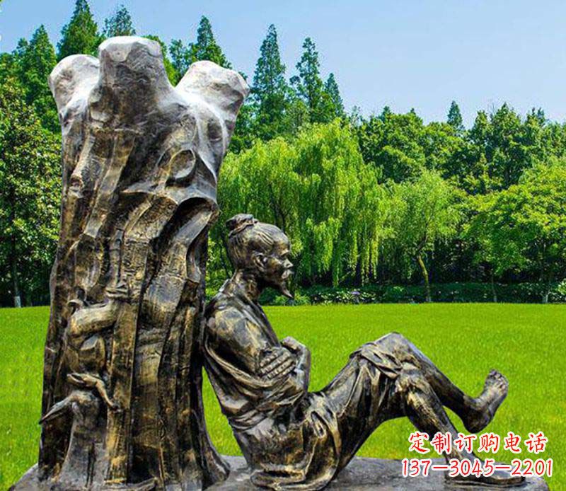 安阳园林守株待兔典故人物铜雕