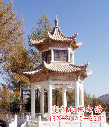安阳园林双层石凉亭景观石雕 (2)