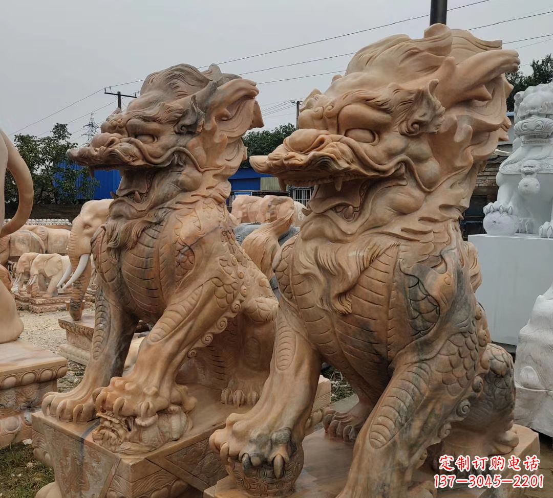 安阳园林晚霞红古代招财神兽麒麟石雕